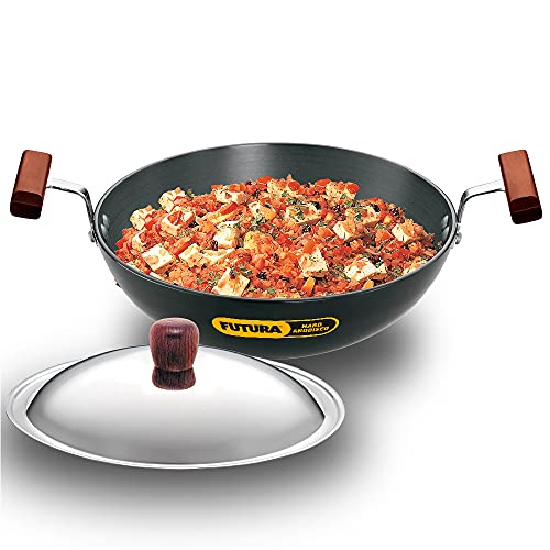 Hawkins Futura 1.5 Litre Deep Fry Pan, Hard Anodised Kadai with Stainless Steel Lid, Round Bottom Kadhai, Small Kadai, Black (AK15S)